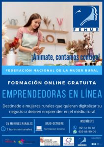 EMPRENDEDORAS-EN-LÍNEA Cartel anunciando el curso EMPRENDEDORAS EN LÍNEA