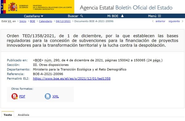 Imagen de la Orden en el BOE